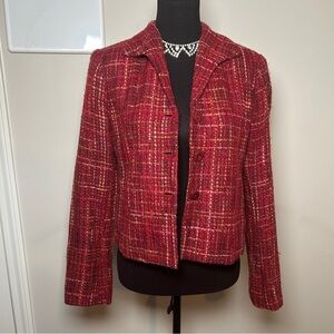 Elliott Lauren Red Bouclé Tweed Jacket Blazer Size 4 Y2K